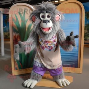 Gray Baboon mascot costume character dressed with a Board Shorts and Headbands