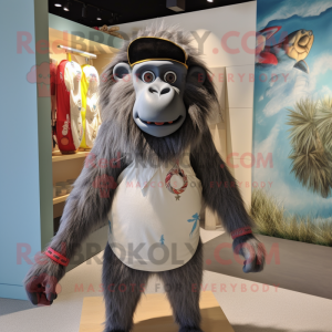 Gray Baboon mascot costume character dressed with a Board Shorts and Headbands