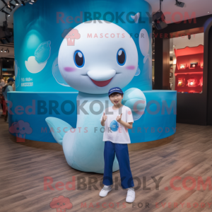 Cyan Beluga Whale maskot...
