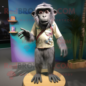 Gray Baboon mascot costume character dressed with a Board Shorts and Headbands