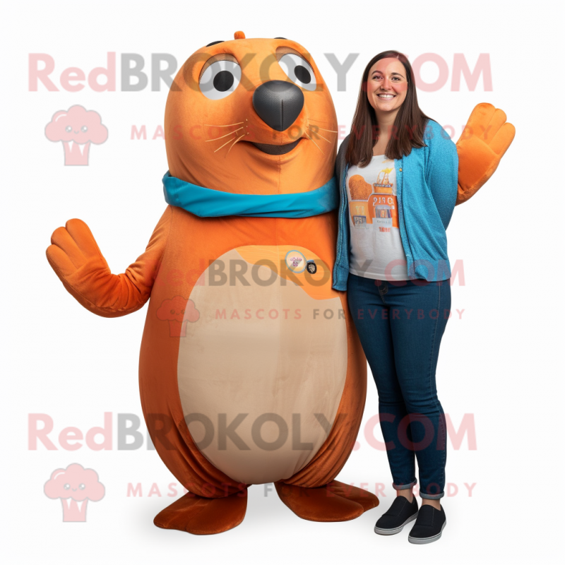 Rust Seal mascot costume character dressed with a Mom Jeans and Earrings