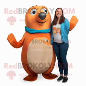 Rust Seal mascot costume character dressed with a Mom Jeans and Earrings