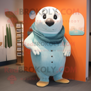 Rust Seal mascot costume character dressed with a Mom Jeans and Earrings