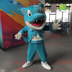 Teal Shark Maskottchen...
