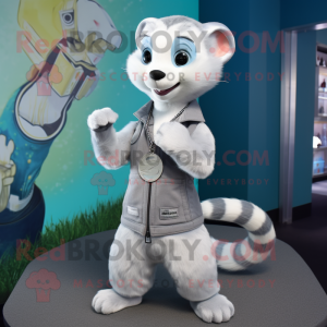 Silver Ferret mascot costume character dressed with a Romper and Rings