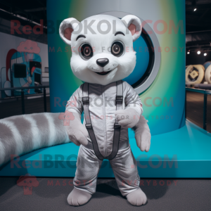 Silver Ferret mascot costume character dressed with a Romper and Rings