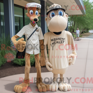 Tan Stilt Walker mascot...