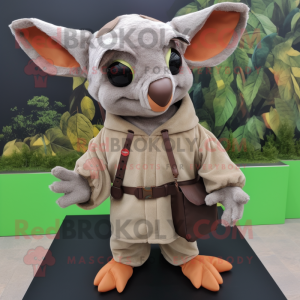 Olive Fruit Bat mascot costume character dressed with a Chinos and Mittens