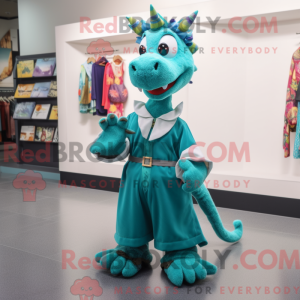 Teal Dragon maskot kostume...