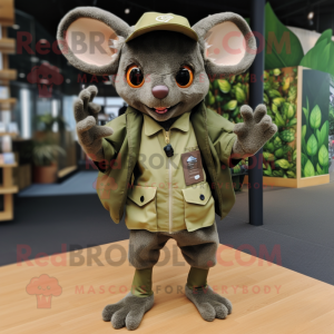 Olive Fruit Bat mascot costume character dressed with a Chinos and Mittens