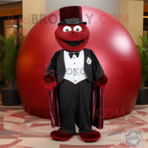 Maroon Baseball Ball mascot costume character dressed with a Tuxedo and Shawl pins