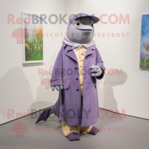 Lavender Tuna mascot costume character dressed with a Coat and Cummerbunds