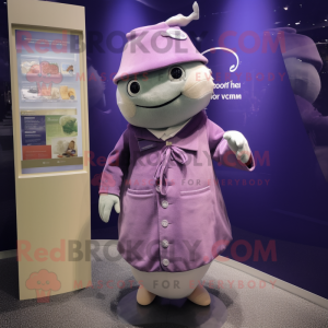 Lavender Tuna mascot costume character dressed with a Coat and Cummerbunds