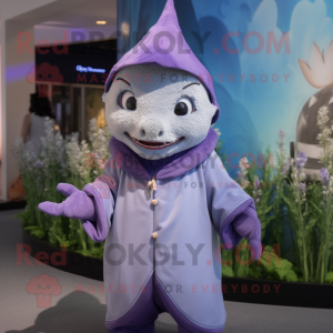 Lavender Tuna mascot costume character dressed with a Coat and Cummerbunds