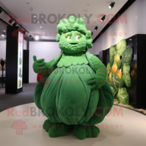 Green Cauliflower mascot costume character dressed with a Evening Gown and Cummerbunds