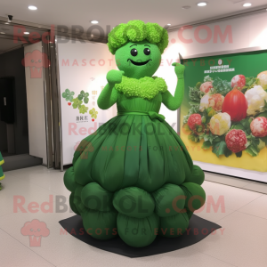Green Cauliflower mascot costume character dressed with a Evening Gown and Cummerbunds