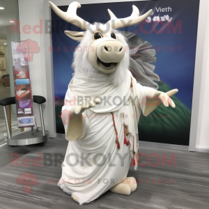 White Elk mascot costume character dressed with a Maxi Skirt and Scarf clips