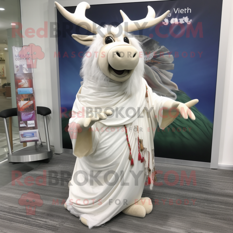 White Elk mascot costume character dressed with a Maxi Skirt and Scarf clips White Elk mascot costume character dressed with a Maxi Skirt and Scarf clips