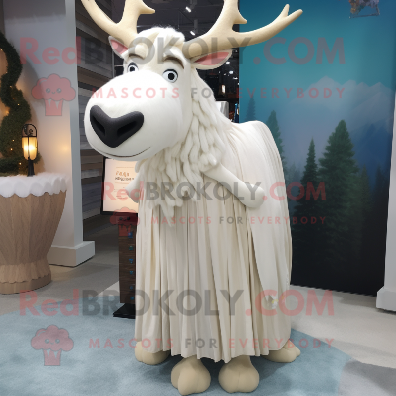 White Elk mascot costume character dressed with a Maxi Skirt and Scarf clips White Elk mascot costume character dressed with a Maxi Skirt and Scarf clips