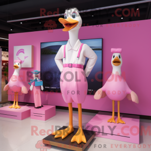 Rosa gjess maskotdraktfigur...