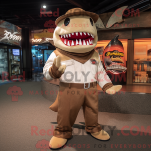 Brun Shark maskot kostume...