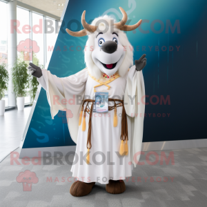 White Elk mascot costume character dressed with a Maxi Skirt and Scarf clips