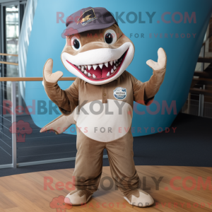 Brun Shark maskot kostume...