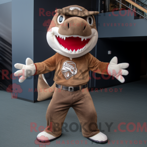 Brun Shark maskot kostume...