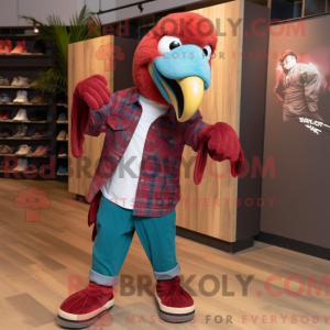 Maroon Macaw maskot kostume...