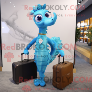 Sky Blue Seahorse mascotte...