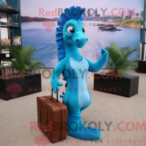 Sky Blue Seahorse mascotte...