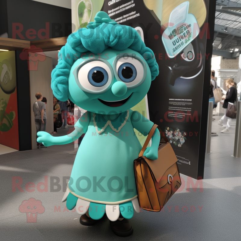 Turquoise Guinness mascot costume character dressed with a Pencil Skirt and Tote bags