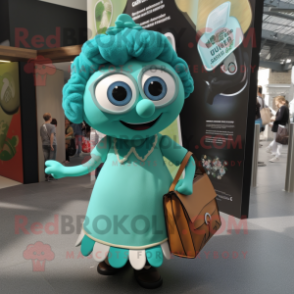 Turquoise Guinness mascot costume character dressed with a Pencil Skirt and Tote bags