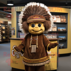 Brown Chief mascot costume character dressed with a Wrap Skirt and Headbands