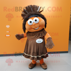Brown Chief mascot costume character dressed with a Wrap Skirt and Headbands