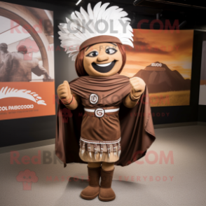 Brown Chief mascot costume character dressed with a Wrap Skirt and Headbands