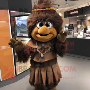 Brown Chief mascot costume character dressed with a Wrap Skirt and Headbands