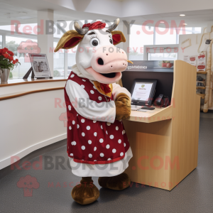 nan Hereford Cow mascot costume character dressed with a Pencil Skirt and Cufflinks