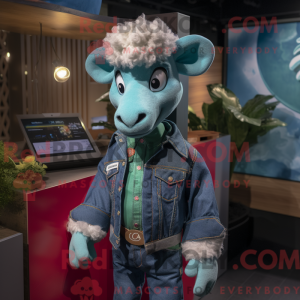 Teal Ram mascottekostuum...