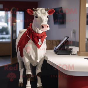 nan Hereford Cow mascot costume character dressed with a Pencil Skirt and Cufflinks