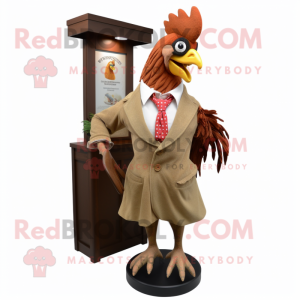 Brown Rooster mascot costume character dressed with a Shift Dress and Pocket squares