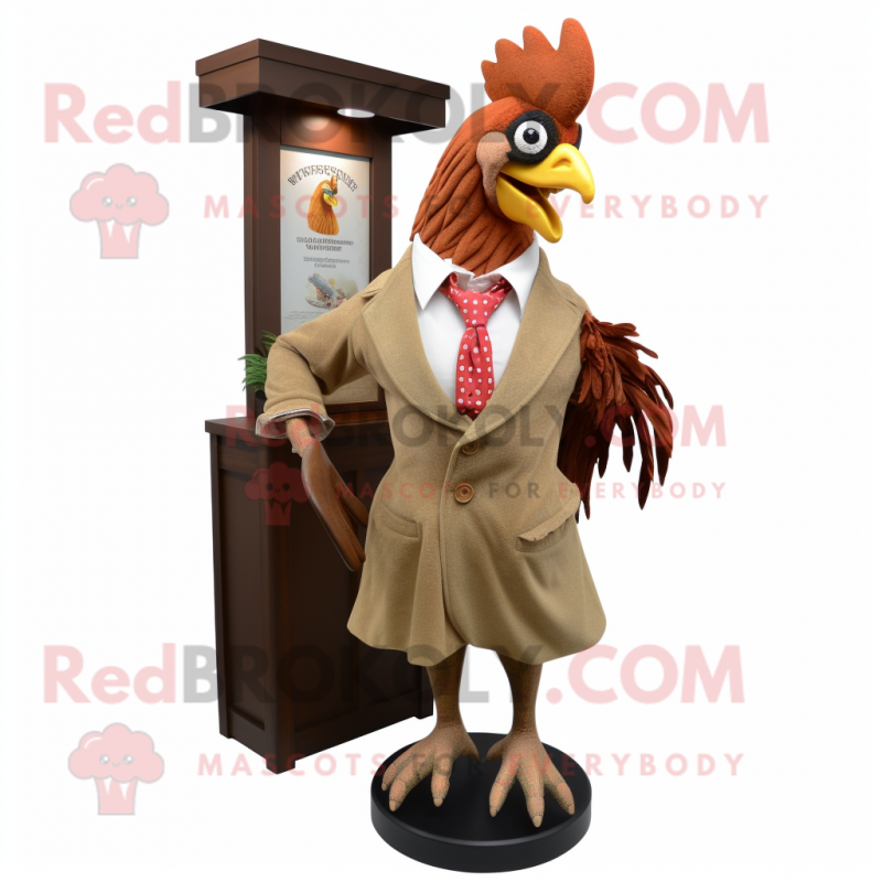 Brown Rooster mascot costume character dressed with a Shift Dress and Pocket squares Brown Rooster mascot costume character dressed with a Shift Dress and Pocket squares