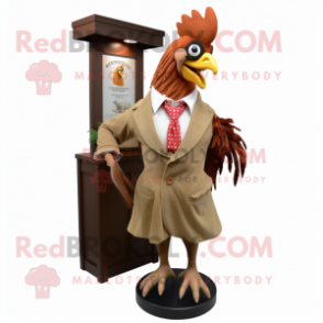 Brown Rooster mascot costume character dressed with a Shift Dress and Pocket squares