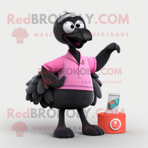 Black Flamingo mascot costume character dressed with a Cardigan and Rings