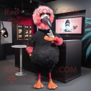 Black Flamingo mascot costume character dressed with a Cardigan and Rings