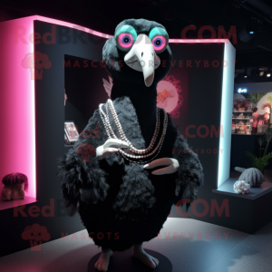 Black Flamingo mascot costume character dressed with a Cardigan and Rings