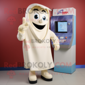 Cream Phone mascot costume character dressed with a Hoodie and Ties