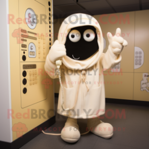 Cream Phone mascot costume character dressed with a Hoodie and Ties