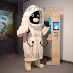 Cream Phone mascot costume character dressed with a Hoodie and Ties