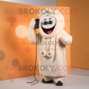 Cream Phone mascot costume character dressed with a Hoodie and Ties